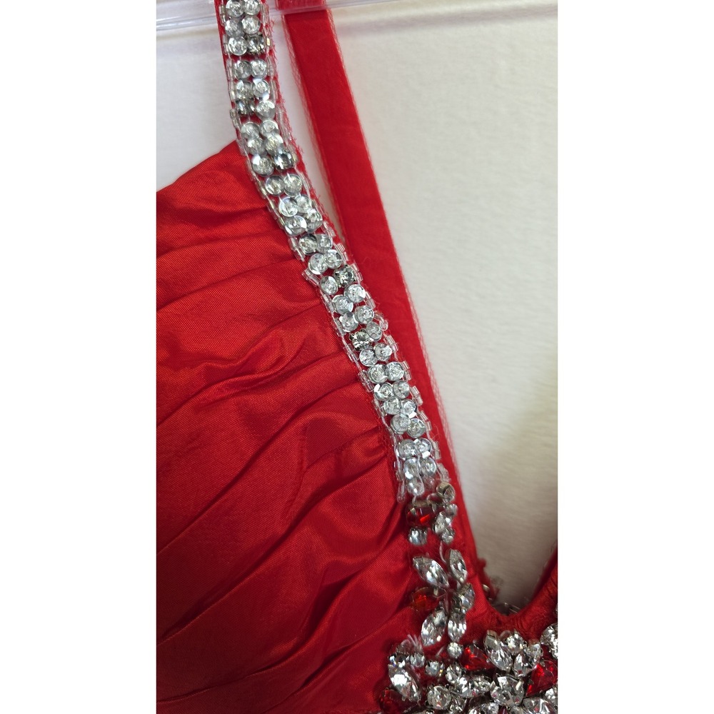 Mori Lee Prom Dress Womens 1/2 Red Formal Rhinestone Mermaid Maxi Glam Hollywood - Picture 11 of 16
